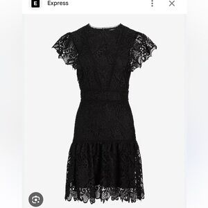 Express Black Lace Flutter-Sleeve Mini Dress